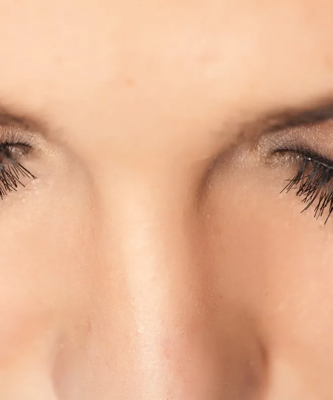 Close-up of a client's eyes with a soft, natural finished lash look