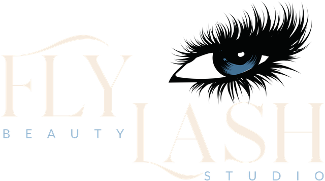 Fly Lash Beauty Studio logo, a dramatic lash-fringed eye with a blue iris